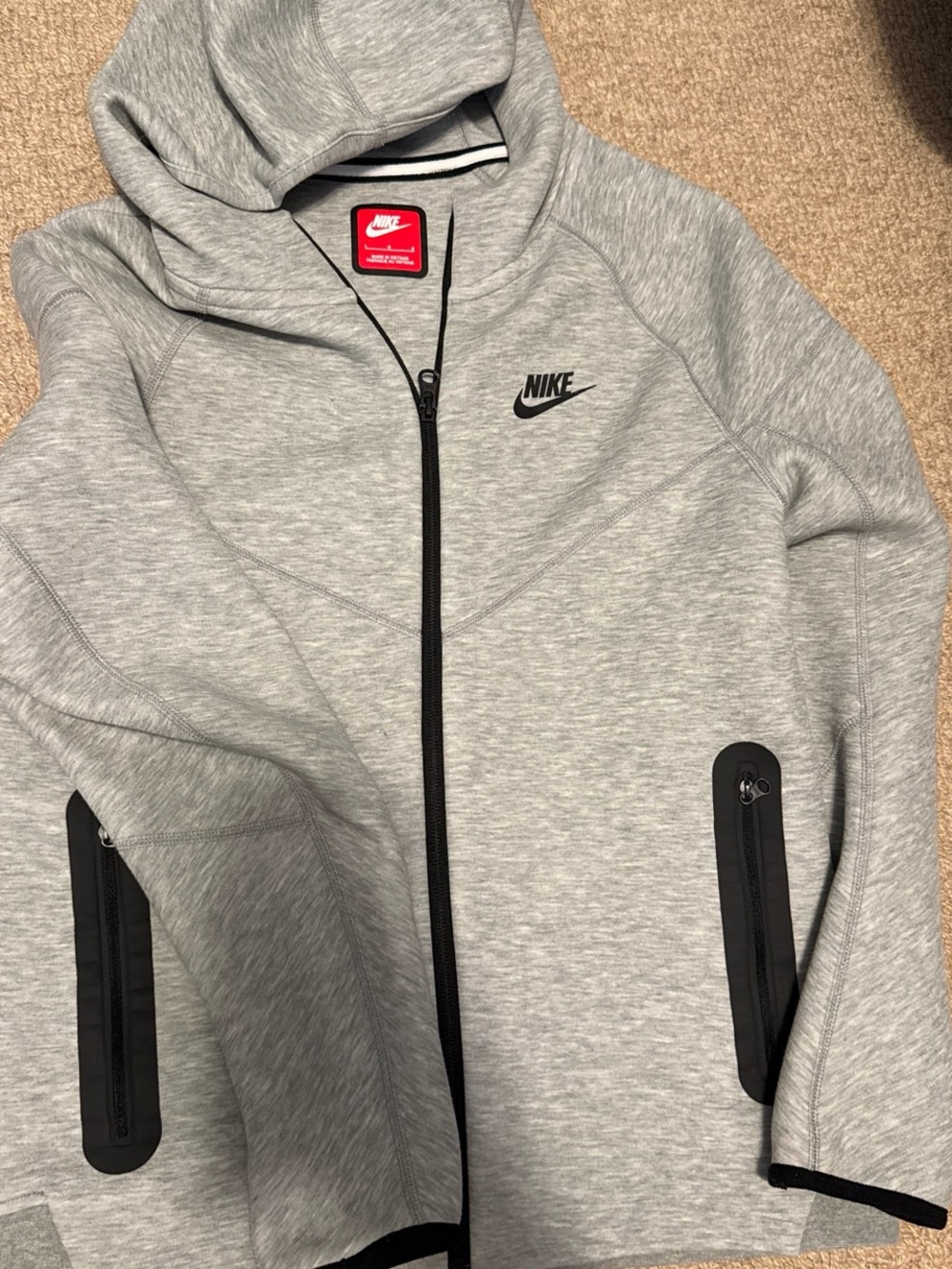 Kids nike tech  Light Grey w black trim  Full-Zip Hoodie
